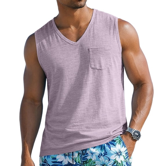 Men's V-Neck Sleeveless Quick-Dry Sports T-Shirt, Muscle Cotton Shirts, Summer Athletic Casual Basic Tees with Pocket, S