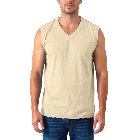 Men's V-Neck Sleeveless Shirt Solid Color Casual Tank Top Lightweight Pullover
