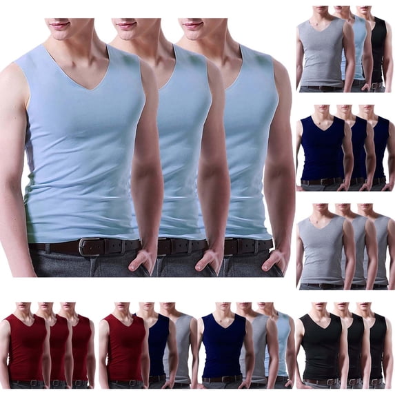 Men’s V Neck Sleeveless Tank Top Casual Three Pack Undershirt