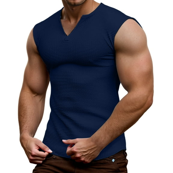 Men's V Neck Sleeveless Tank Top, Lightweight Polyester, Casual Summer Wear, Relaxed Fit, S-XXXL