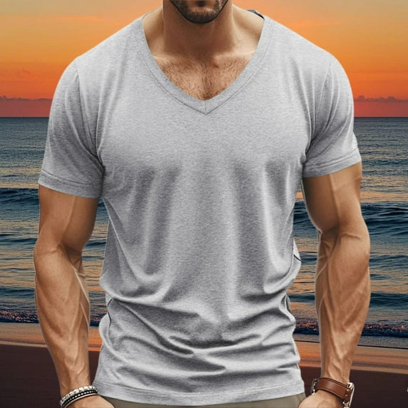 Men's V-Neck Slim Fit T-Shirt, Soft Cotton Short Sleeve Top, Casual Athletic Tee for Everyday Wear, Burgundy