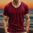 thumbnail image 1 of Men's V-Neck Slim Fit T-Shirt, Soft Cotton Short Sleeve Top, Casual Athletic Tee for Everyday Wear, Burgundy, 1 of 8