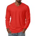 thumbnail image 1 of Men's V-Neck Solid Color Long Sleeve T-Shirt Casual Basic Tee Minimalist Style Loose Fit Comfortable Everyday Crew Top,Red,3XL, 1 of 6