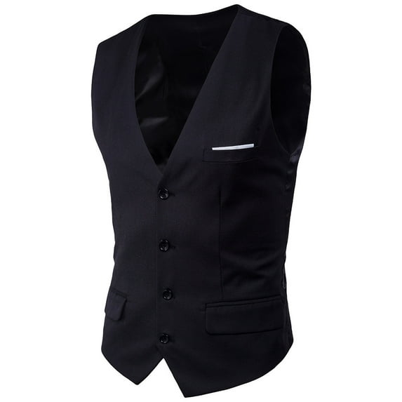 Men's V-Neck Solid Suit Vest - Slim Fit Wedding Waistcoat - Polyester Formal Business Gilet, Sizes M-XXXXXXL