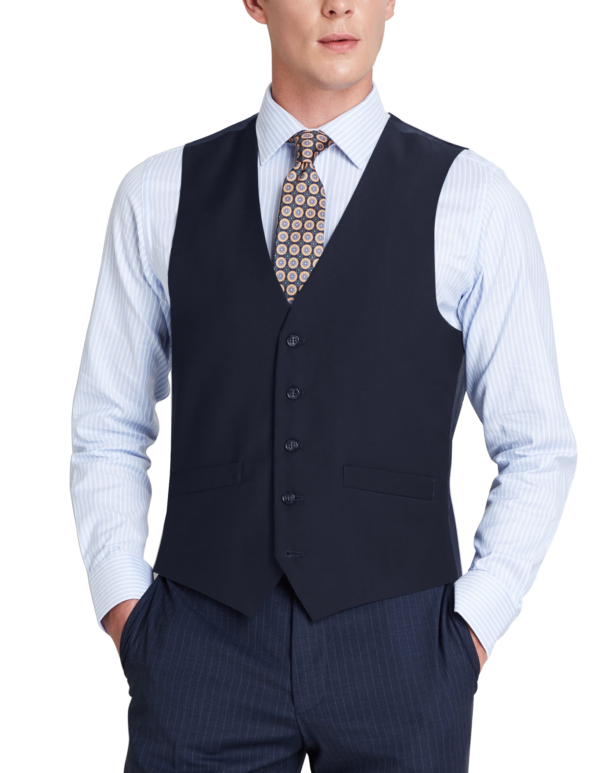 Men's V-Neck Suit Vest Button Formal Suit Waistcoat Regular Fit Suit ...