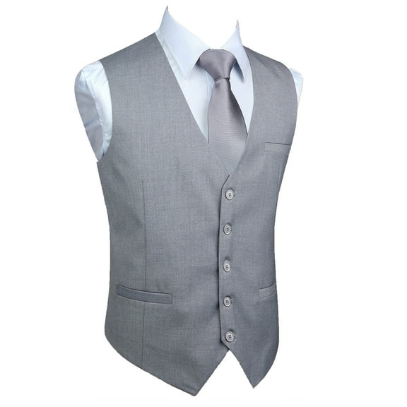 Men's V-Neck Suit Vests Formal Business Vest Wedding Tuxedo Light Grey Slim Fit Waistcoat M