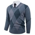thumbnail image 1 of Men's V-Neck Sweater Long Sleeve Pullover, Casual Knitted Top with Solid Color, Soft Polyester Fabric for Daily Leisure and Outdoor Wear, 1 of 4