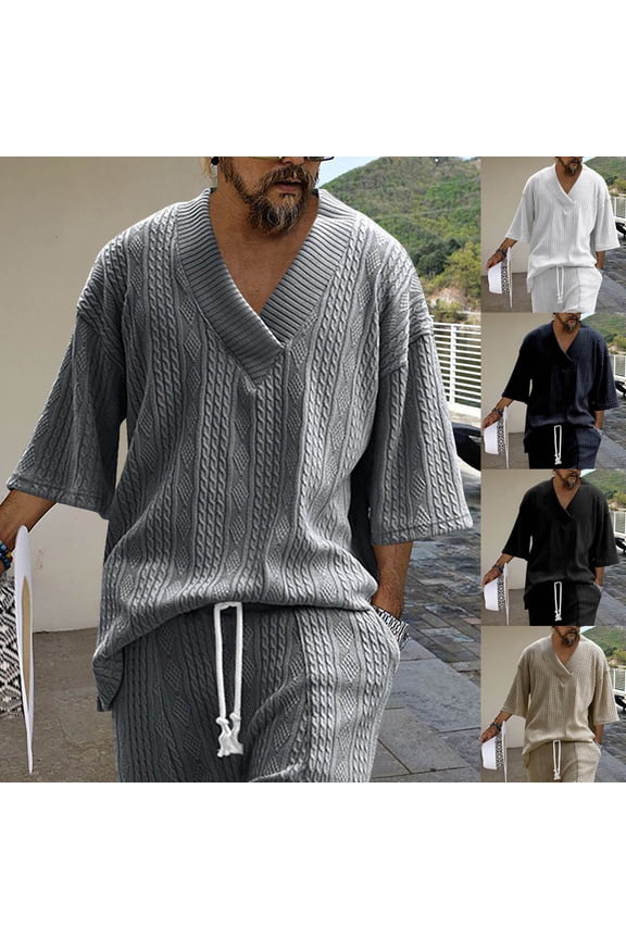 Men's V-Neck Sweater Polyester Solid Color Knitted Short Sleeve Slim Fit Summer Casual Pullover Lightweight Breathable Daily Wear Beach Vacation | Zenithor,Black 3XL