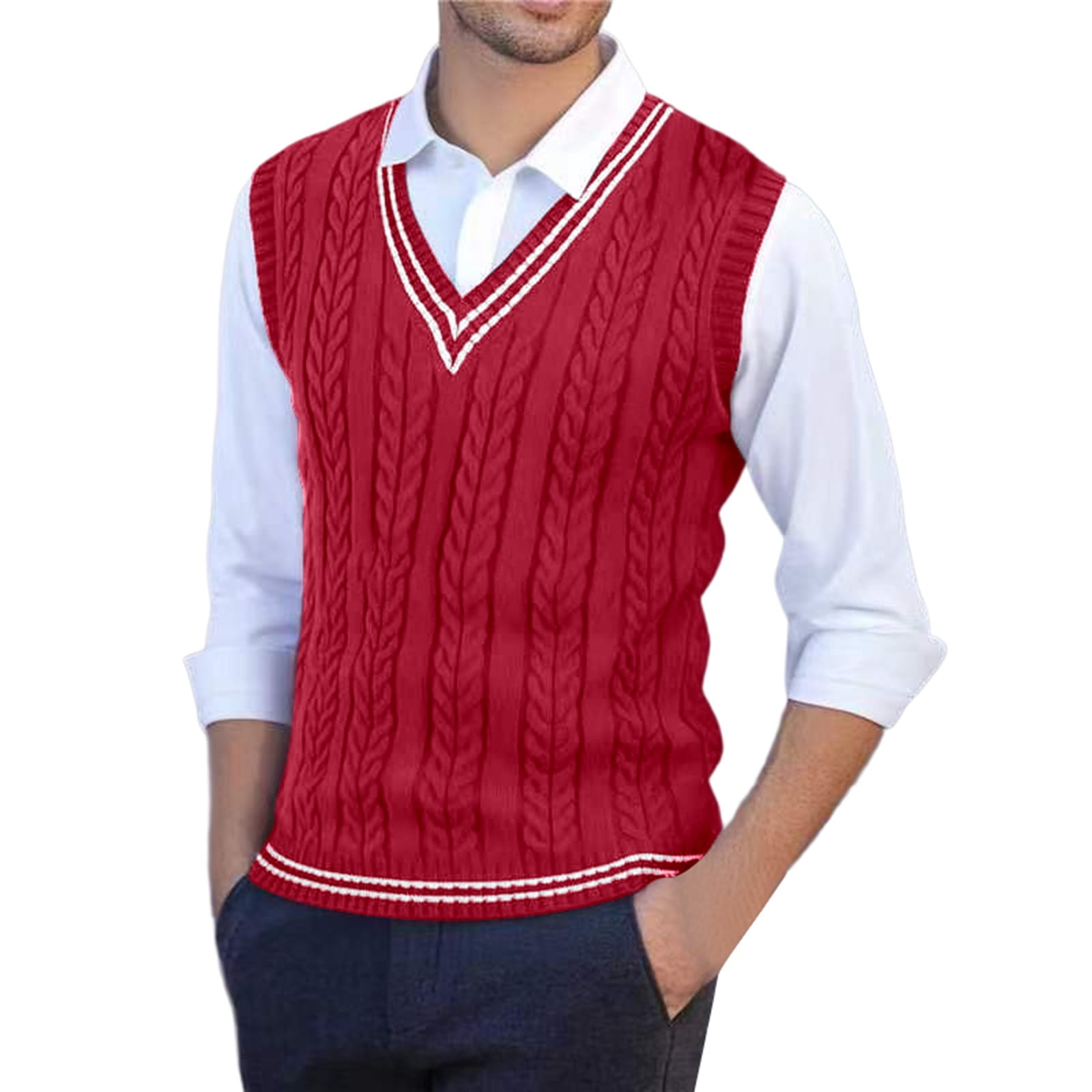 Men's V Neck Sweater Vest 2025 Fall Fashion Sleeveless Solid Cable