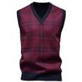 thumbnail image 1 of Men's V-Neck Sweater Vest - Bosfbaoi Winter Plaid Patterned Knitted Pullover, Stretchable FitFleece Lined for Warmth, Mens Sleeveless Sweater Ideal for Layering, 1 of 8