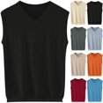 thumbnail image 1 of Men's V-Neck Sweater Vest Sleeveless Classic Fit Ribbed Knit Warm Pullover Tops for Business Casual Office Work Daily Wear Fall Winter, Black, XL, 1 of 5
