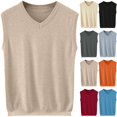 thumbnail image 1 of Men's V-Neck Sweater Vest Sleeveless Classic Fit Ribbed Knit Warm Pullover Tops for Business Casual Office Work Daily Wear Fall Winter, Khaki, L, 1 of 5