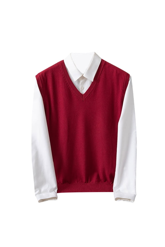 Men's V Neck Sweaters Sleeveless Pullover Vest Knitwear Lightweight Loose Fit Casual School Uniform Sweater Tops