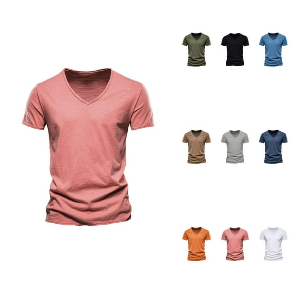 Men's V-Neck T-Shirt 2-Pack, Soft Pre-Shrunk Premium Cotton Short Sleeve Top, Casual Fit with Reinforced Collar