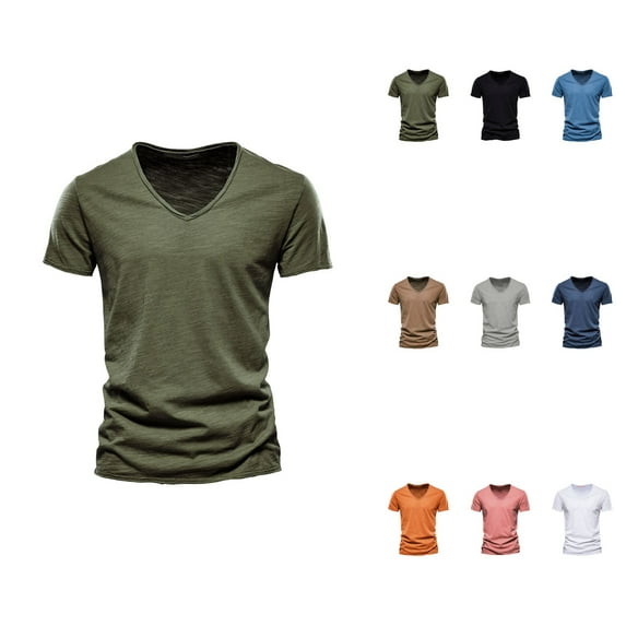 Men's V-Neck T-Shirt 2-Pack, Soft Pre-Shrunk Premium Cotton Short Sleeve Top, Casual Fit with Reinforced Collar