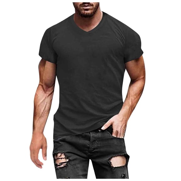 Men's V Neck T Shirt European Style Solid Color Casual Sports Tee Short Sleeve Comfortable Pullover Undershirt Men's Tops T-Shirt Casual Crew Neck Loose