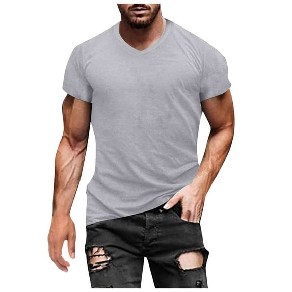 Men's V Neck T Shirt European Style Solid Color Casual Sports Tee Short Sleeve Comfortable Pullover Undershirt Men's Tops T-Shirt Casual Crew Neck Loose