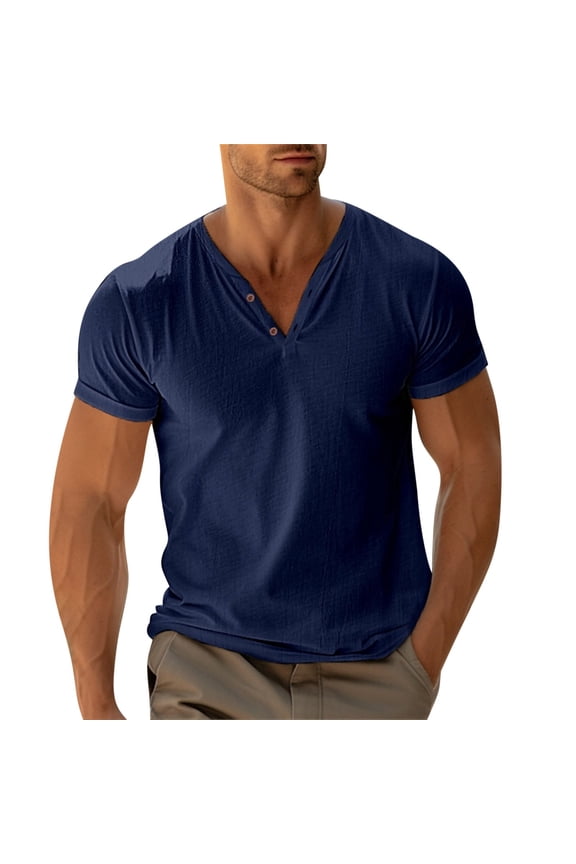 Men's V Neck T-Shirt, Short Sleeve Casual Stretch Top, Soft Nylon Blend Shirt for Beach, Workout & Everyday Wear