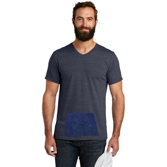 Men's V-Neck Tee in Navy With a Pocket That Holds a Mini-Towel (Included) to Remove Sweat. Choose Your Pocket Color From a Variety of Color Options.
