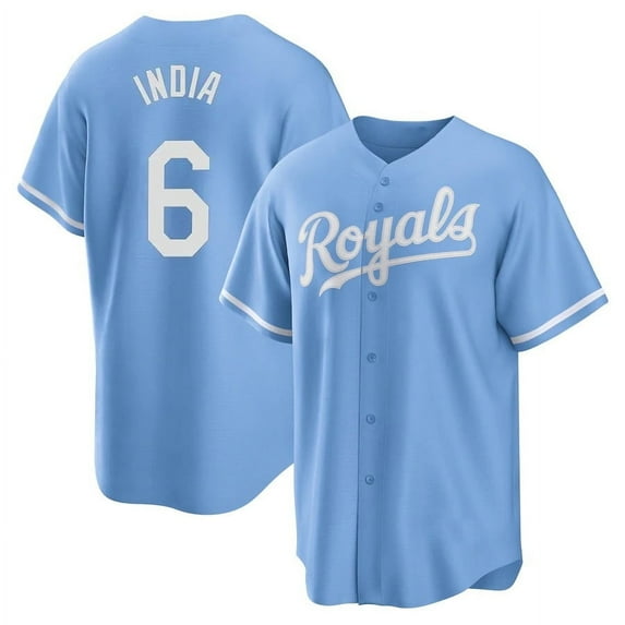 Men's V-Neck Tops Kansas City India 6 Light Blue Stitched T-shirts Player Sport Fans Gift,–Large
