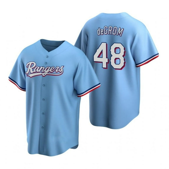 Men's V-Neck Tops Texas deGrom 48 Light Blue Stitched T-shirts Player Sport Fans Gift,–X-Large