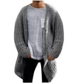 thumbnail image 1 of Men's V-Neck Twisted Cardigan Pocket Collar Medium And Long Styles Knitting Twisted Flower Cardigan Loose Coat Soft Breathable Textured Layered Top for Men, 1 of 5