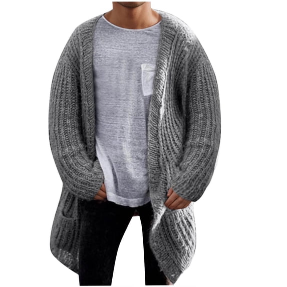 Men's V-Neck Twisted Cardigan Pocket Collar Medium And Long Styles Knitting Twisted Flower Cardigan Loose Coat Soft Breathable Textured Layered Top for Men