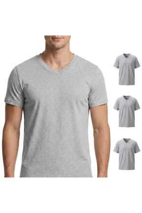Men's V-Neck Undershirts, 3-Pack Cotton T-Shirts, 100% Premium Cotton Tees, Breathable, Moisture-Wicking, Tag-free, Reinforced Seams, Relaxed Fit, Lightweight, Classic V-Neck, Base Layer, Gray, M