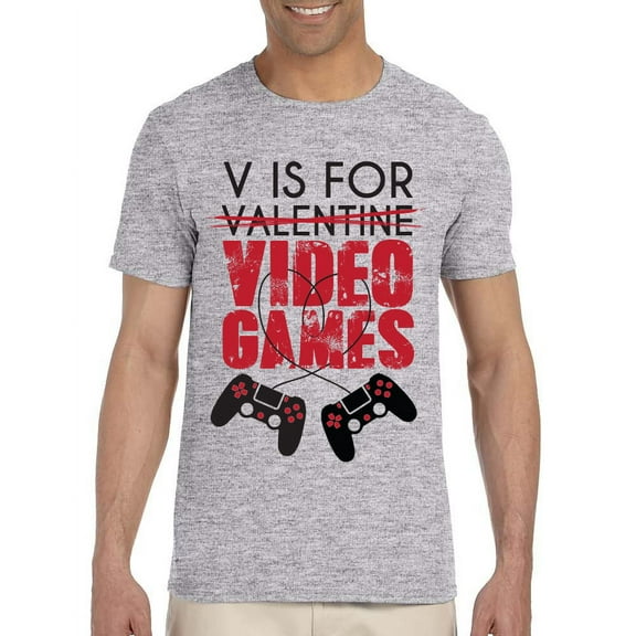 Men's V is For Video Games Funny Saying Valentine's Day Adult Shirt Tee T-Shirt