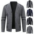 thumbnail image 1 of Men's V-neck Buttoned Loose Cardigan Sweater Long-sleeved Knitted Sweater Jacket - Comfortable for Autumn Winter Layering, Office Wear, and Festive Occasions,Navy,L, 1 of 5