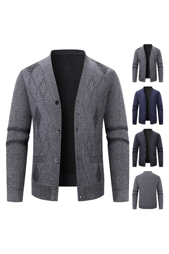 Men's V-neck Buttoned Loose Cardigan Sweater Long-sleeved Knitted Sweater Jacket - Comfortable for Autumn Winter Layering, Office Wear, and Festive Occasions,Navy,2XL