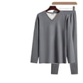thumbnail image 1 of Men's V-neck Thermal Underwear With High Elastic AB Face Two-color Autumn Clothes And Trousers With Velvet Moisture Absorption And Breathable Thermal Underwear Gray L, 1 of 8