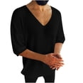 thumbnail image 1 of Men's V-neck sweatshirt casual plaid short-sleeved pullover loose knit shirt, 1 of 5