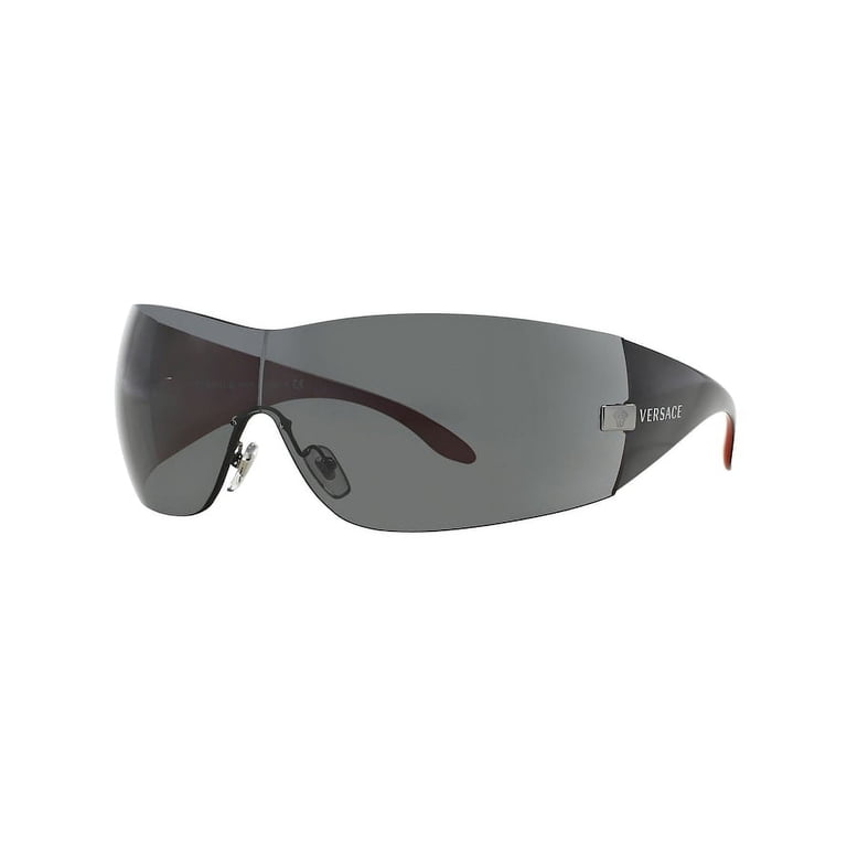 Versace Black Shield Sunglasses with Smoke Lenses and Silver Crystal Temples Medusa Biggie Shield Sunglasses Black | VERSACE US main image 2