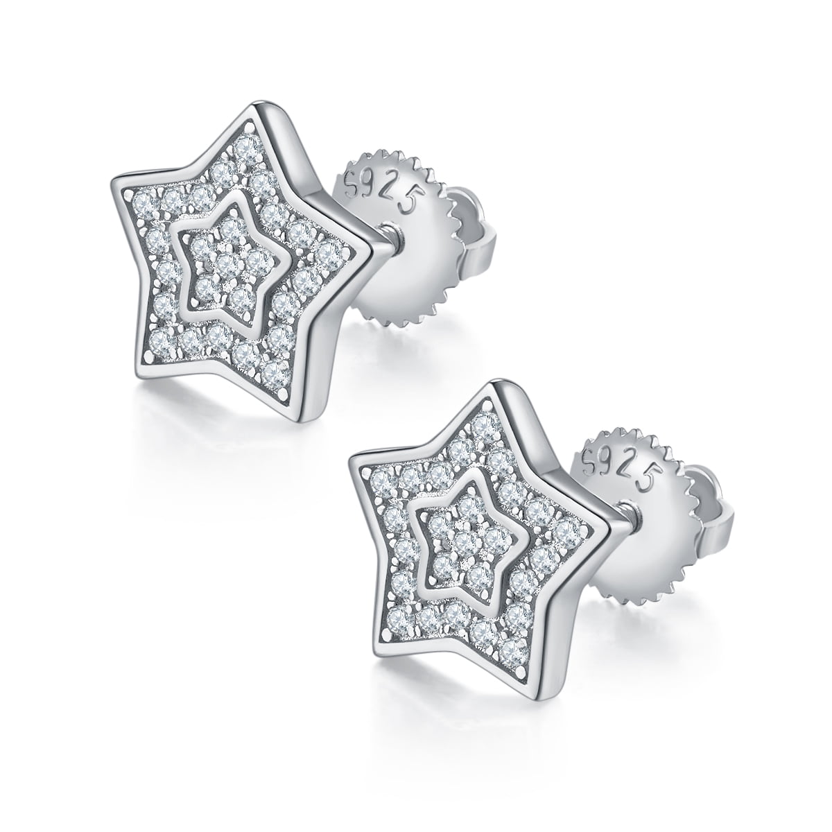 Men's VVS/D Moissanite Star Earring Studs With Screw Back in 925 Sterling Silver