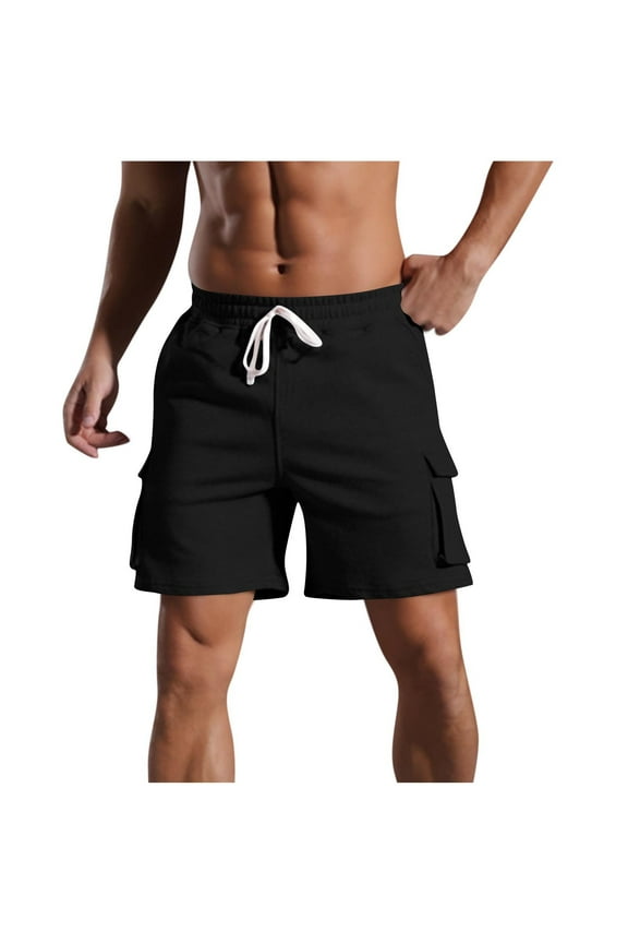 Men's Vacation Jogging Shorts Drawstring Elastic Waist Lightweight Summer Beach Short Relaxed Fit Casual Shorts Black L