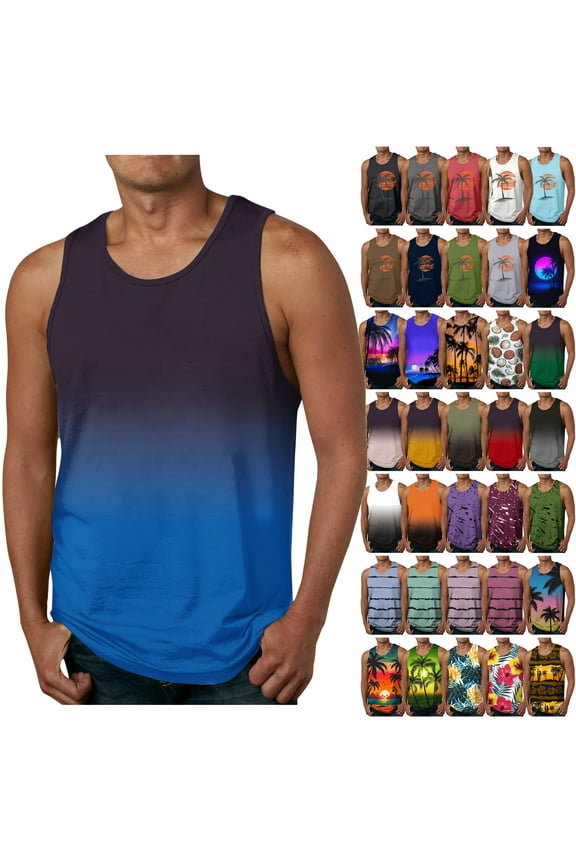 Men's Vacation Tank Tops,Palm Tree Tanks Tops for Mens Cool Printed Graphic Sleeveless Tank Top Muscle Shirt for Workout Gym Jogging