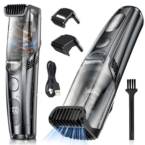 Men's Vacuum Beard Trimmer, Adjustable Precision Trimming Length, 2 Combs, Vacuum Suction Removes Hair, Suitable for Beards, IPX6 Waterproof & Dual Motors USB-C Rechargeable, Easy to Rinse