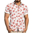 thumbnail image 1 of Men's Valentine Print Shirt Collared Short Sleeve Button Down Top Watermelon Red XL, 1 of 6