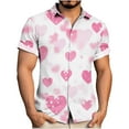 thumbnail image 1 of Men's Valentine Printed Collared Shirt Short Sleeve Button Down Top Pink S, 1 of 6