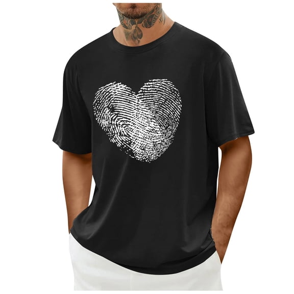 Men's Valentine T-Shirt Simple Print Short Sleeve Round Neck Casual Top Black S