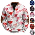 thumbnail image 1 of Men's Casual Hoodie American Heart Print Round Neck Long Sleeve Half Pullover for Valentine's Day Winter Wear,Hot Pink,2XL, 1 of 4