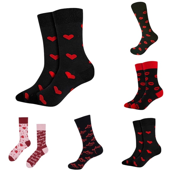 Men's Valentine's Day Socks 5 Pairs Heart Print Socks Novelty Fun Crew Love Heart Gift Men Valentine Crew Socks One Size