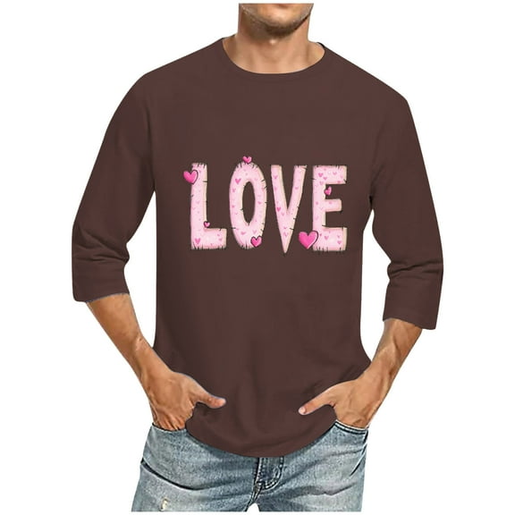 Men's Valentine's Day T-Shirt,Heart Print Round Neck Casual Short Sleeve Round-Neck Blouses Valentine's Day Gift for Him