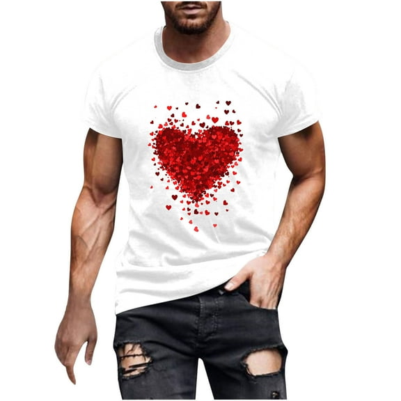 Men's Valentine's Day T-Shirt,Heart Printing Short Sleeve Fitness T-shirt Valentine's Day Gift for Him