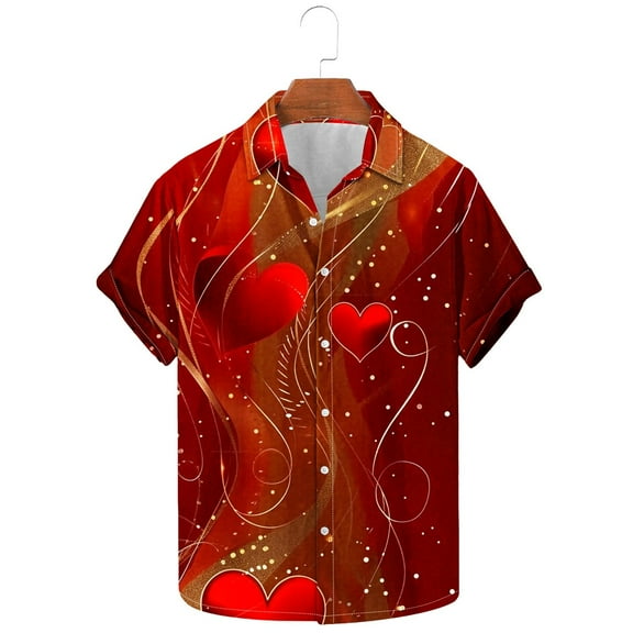 Men's Valentine's Day T-Shirt,Love Printed Short Sleeved Lapel Shirt Valentine's Day Gift for Him