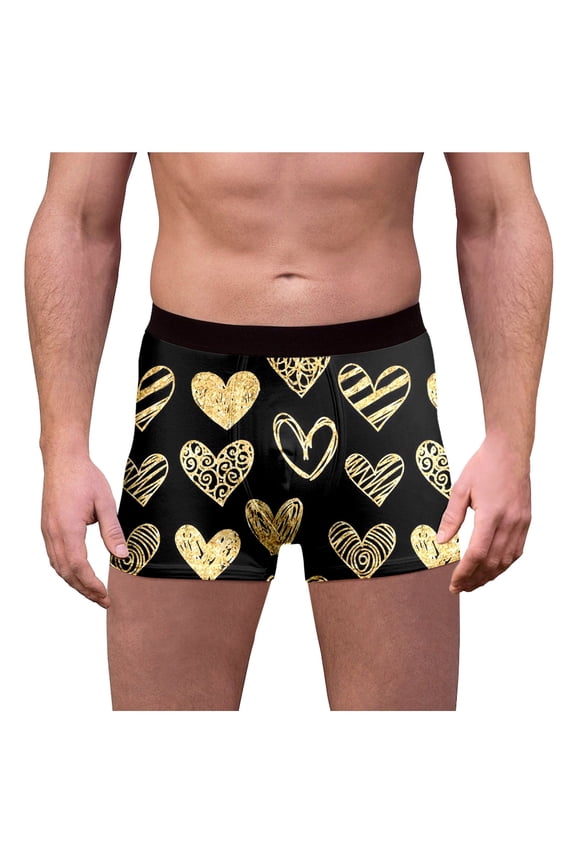 Men's Valentines Day Funny Novelty Heart Boxer Briefs Fun Date Night Idea For Couples Gold S