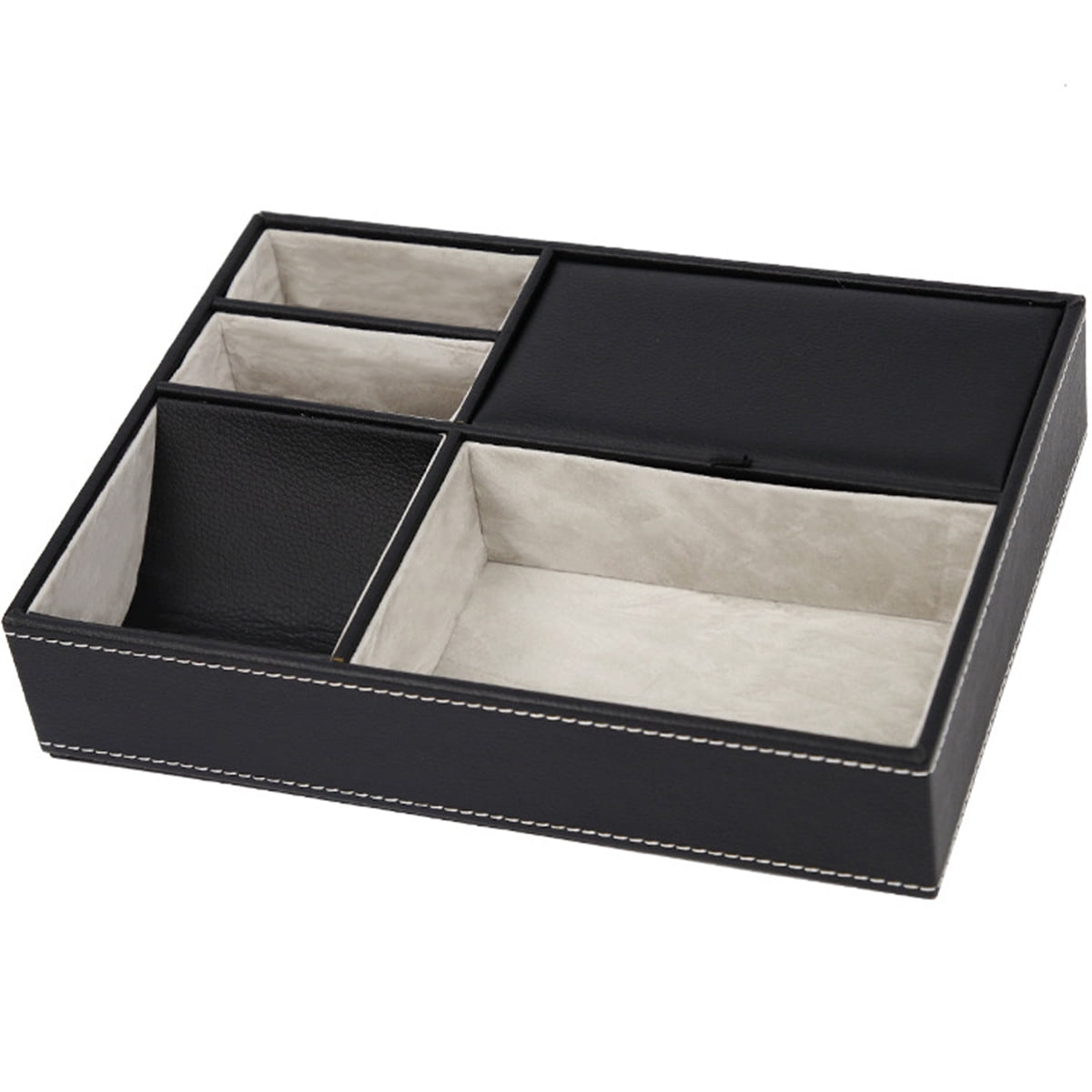 Men's Valet Tray with 5 Compartments Decent Valet Tray Organizer Durable Faux Leather Nightstand