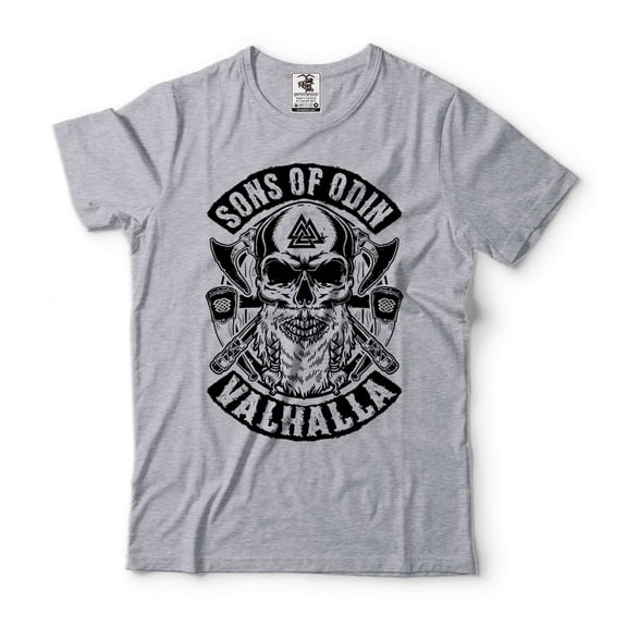 Men's Valhalla Shirt Sons Of Odin T-Shirt Viking Warrior Shirt Norse Nordic Gift Tees (Small Grey)