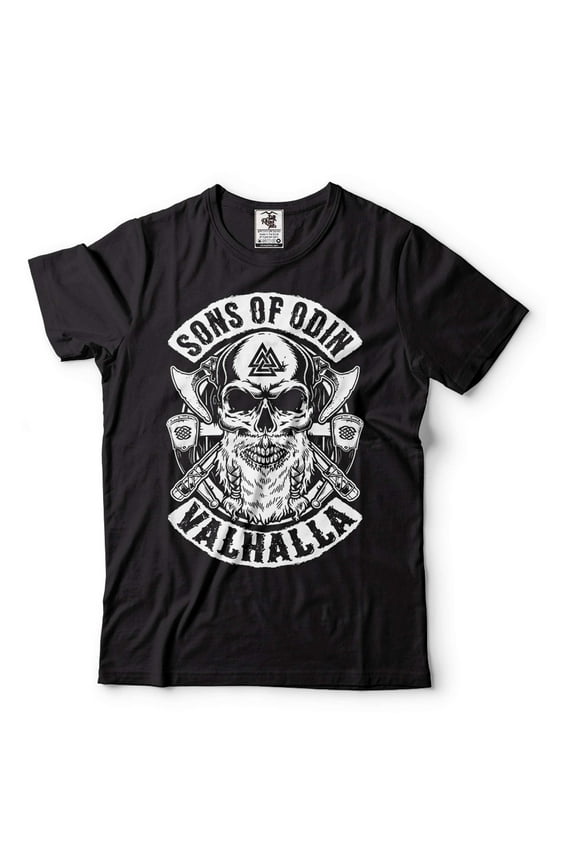 Men's Valhalla Shirt Sons Of Odin T-Shirt Viking Warrior Shirt Norse Nordic Gift Tees (X-Large Black)
